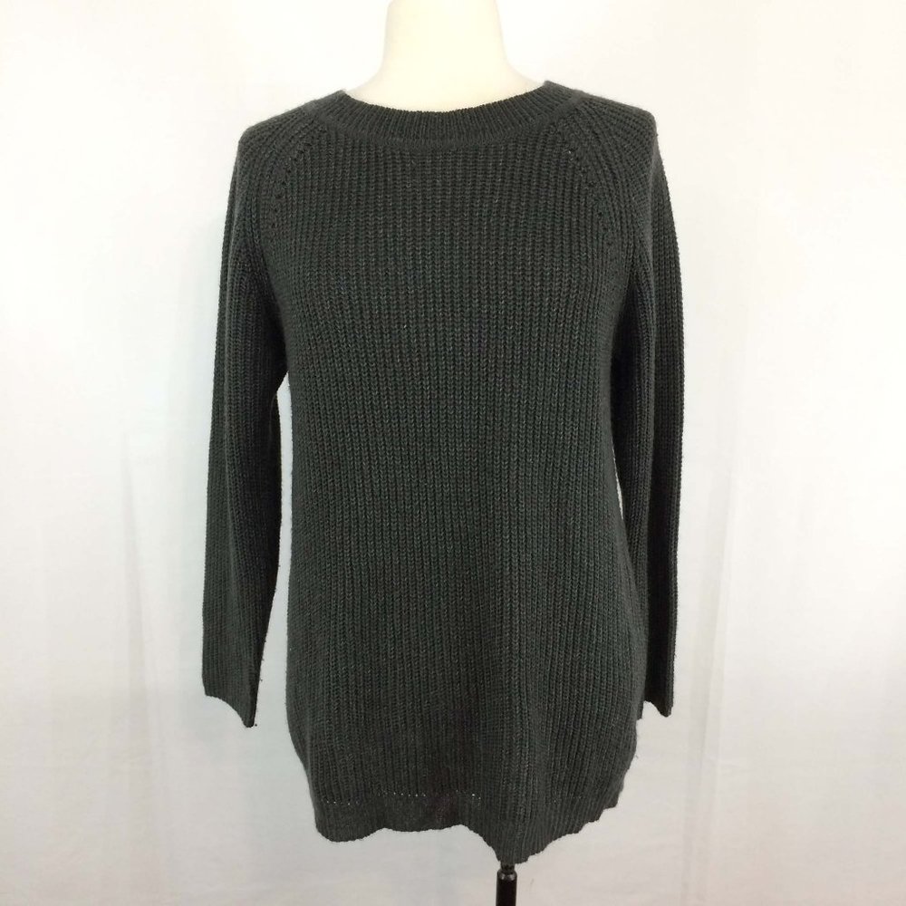She + Sky Dark Gray Pullover Sweater, Lace Up Back